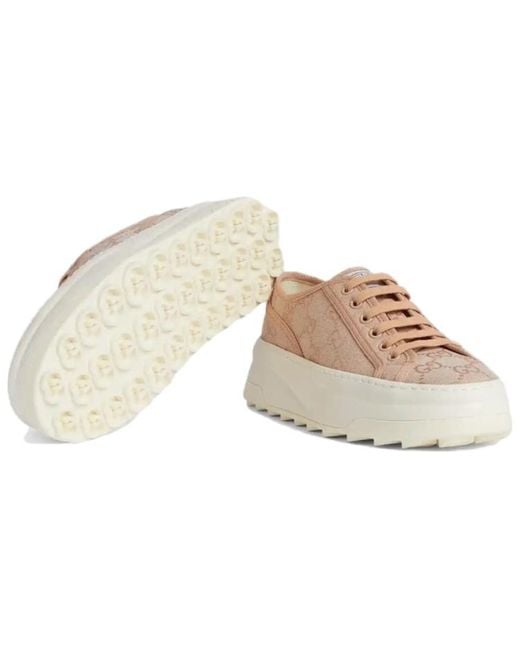 Gucci Pink (Wmns) Gg Leather Sneakers 'Neutral'