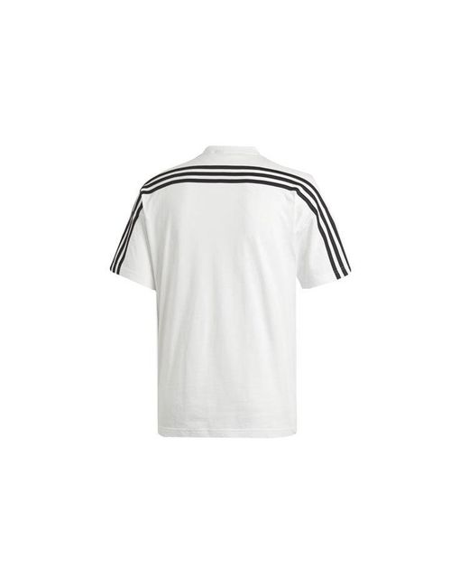 Adidas White M Mh 3S Tee Stripe Sports Round Neck Short Sleeve for men