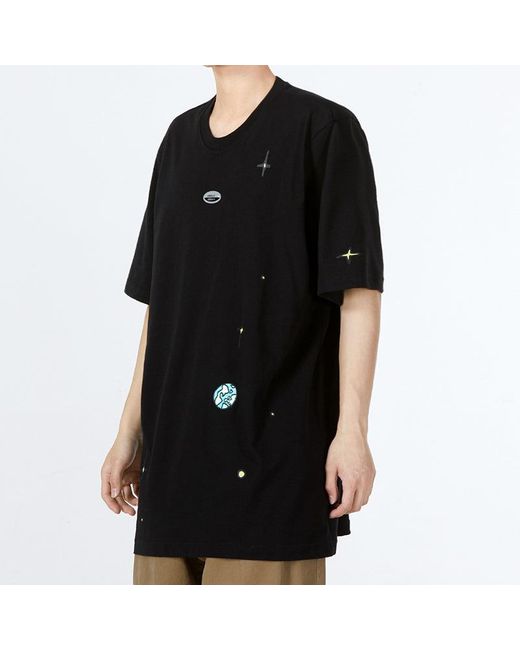 Adidas Black Originals Offset Printing Logo Earth Star Athleisure Casual Sports Round Neck Short Sleeve T-Shirt for men