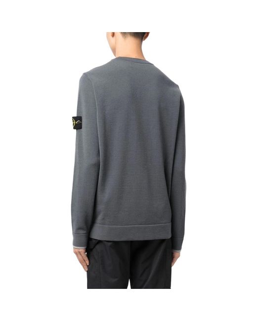 Stone Island Gray Logo Patch Sweater 'Lead' for men