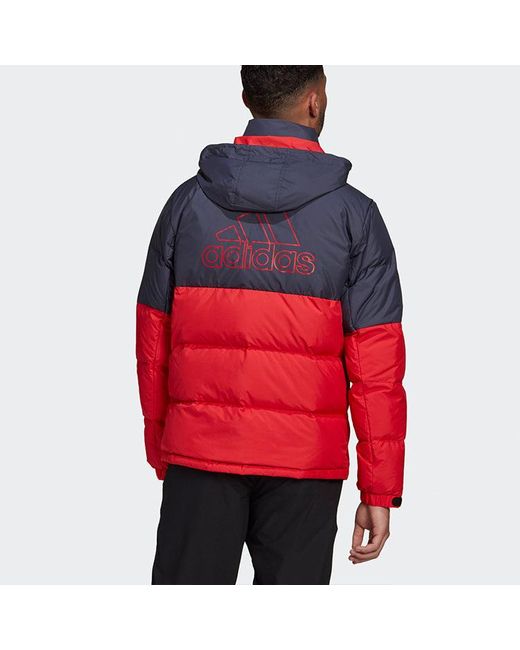 Adidas Red C/ Outdoor Colorblock Sports Hooded Down Jacket for men