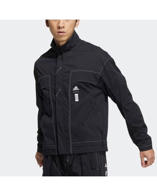 Adidas Blue Martial Arts Series Stand Collar Sports Jacket Long Sleeves Autumn for men
