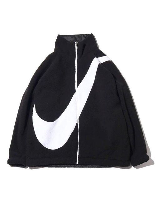 Nike Black Big Swoosh Large Logo Lamb's Wool Reversible Jacket Us Edition
