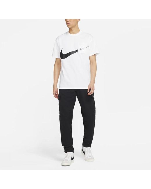 Nike White Sportswear Swoosh Casual Sports Round Neck Logo Pocket Short Sleeve for men