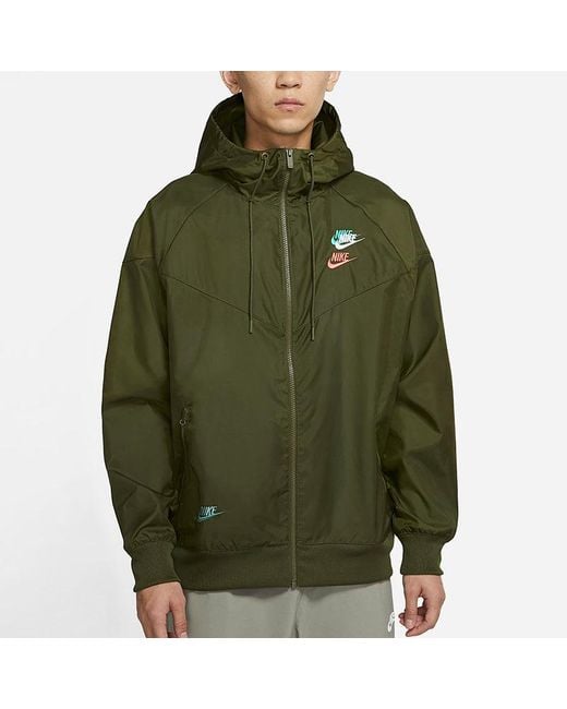 Nike Green Embroidered Logo Sports Woven Hooded Jacket for men