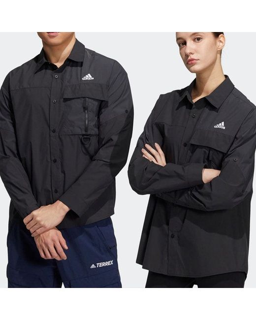 Adidas Blue Casual Sports Solid Color Breathable Long Sleeves Shirt for men