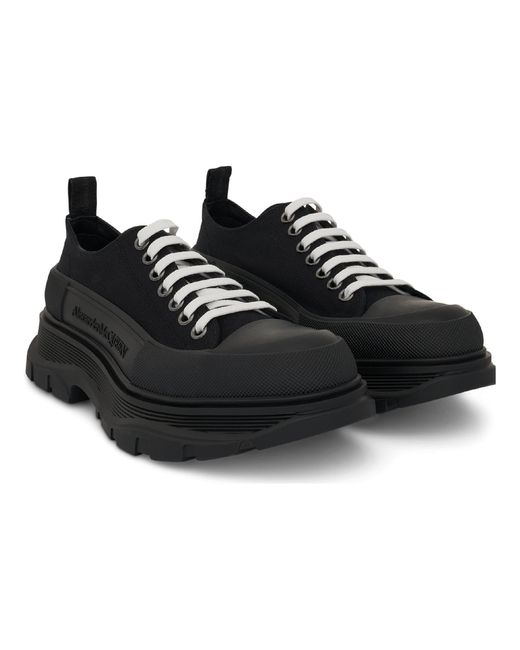 McQueen Black Tread Slick Low Lace Up Shoes for men