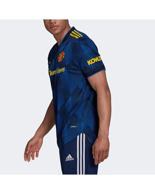 Adidas Blue 21-22 Season Player Edition Soccer/Football Sports Short Sleeve Jersey Manchester United Away for men