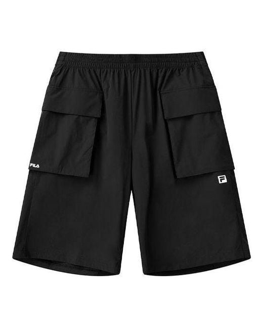 Fila Black Athletics Solid Color Casual Sports Woven Shorts for men