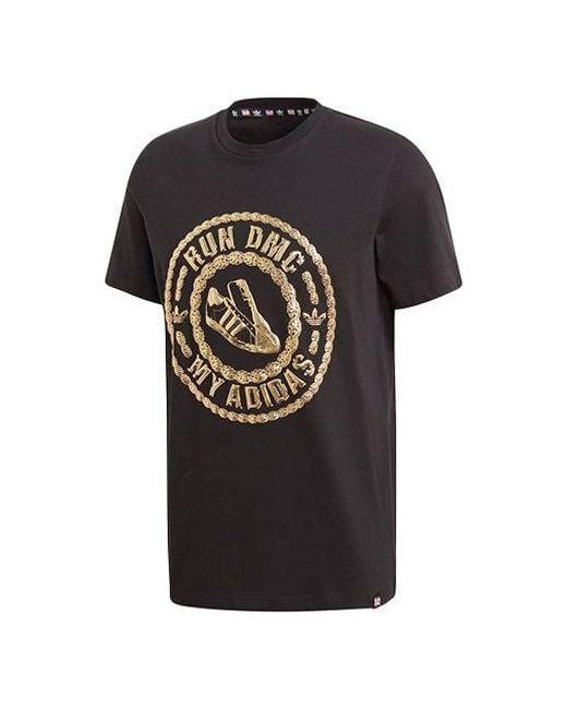 Adidas Black Originals Run-Dmc Printing Sports Cozy Round Neck Short Sleeve for men