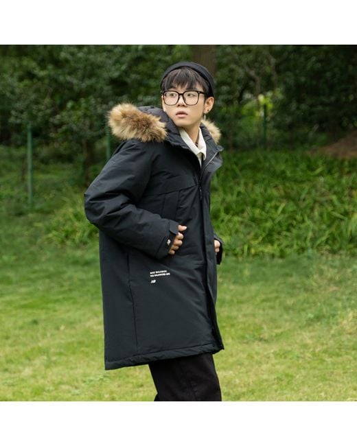 New Balance Blue Long Puff Down Jacket for men