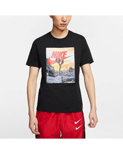 Nike Black Sportswear Printing Pattern Round Neck Short Sleeve for men