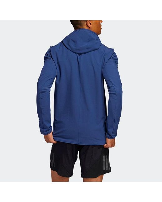 Adidas Blue Solid Color Running Sports Hooded Jacket for men