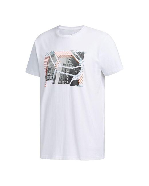 Adidas White Neo Fav Photo T 2 Contrasting Colors Pattern Casual Sports Short Sleeve for men