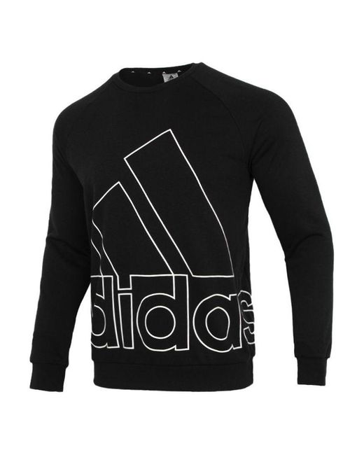 Adidas Black Big Lo Swt Ft Logo Printing Casual Sports Round Neck for men
