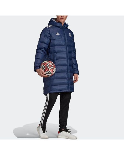 Adidas Blue Real Madrid Soccer/Football Stay Warm Hooded Mid-Length Down Jacket for men