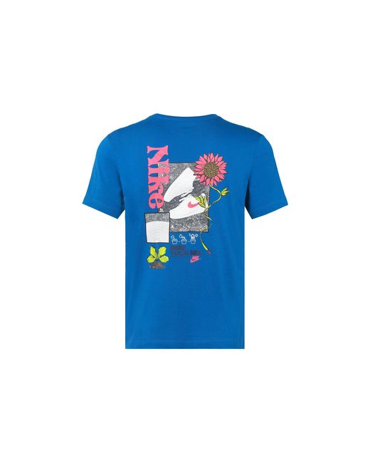 Nike Blue Logo Plant Flowers Pattern Printing Round Neck Casual Short Sleeve Sky T-Shirt for men