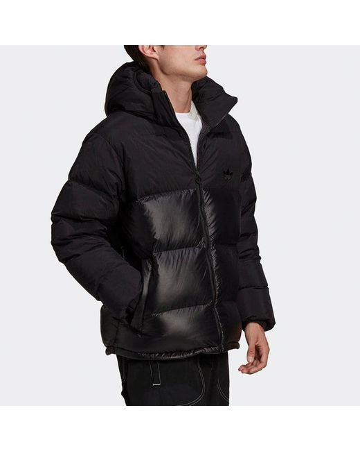 Adidas Black Originals Down Regen Puff Stay Warm Splicing Sports Hooded Down Jacket for men