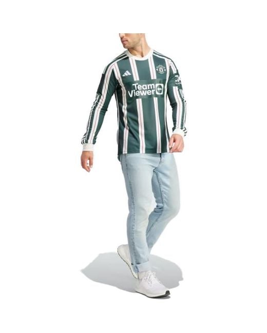 Adidas Green Manchester United 23/24 Long Sleeve Away Jersey for men