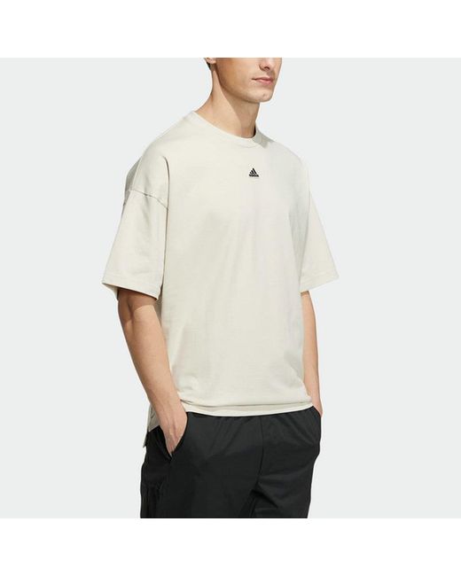 Adidas White Solid Color Logo Loose Sports Short Sleeve Creamy T-Shirt for men
