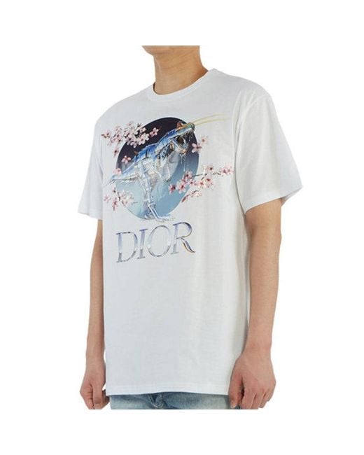 Dior Blue X Sorayama Crossover Sakura Dragon Printing Short Sleeve for men