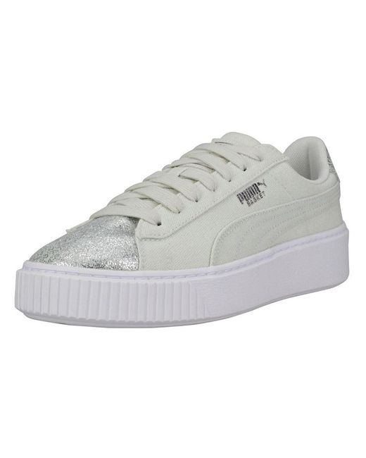 PUMA White (Wmns) Basket Platform 'Peppermint'