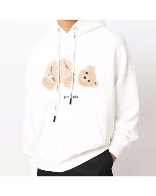 Palm Angels White Kill The Bear Popover Hoodie for men