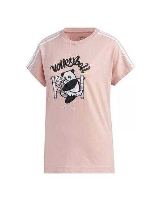 Adidas Pink (Wmns) Neo Panda Tee Printing Loose Short Sleeve