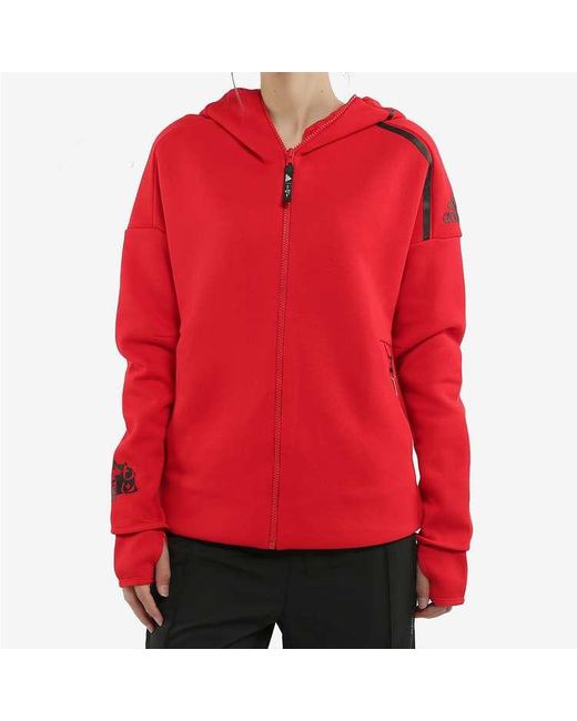 Adidas Red Casual Sports Zipper Hooded Jacket
