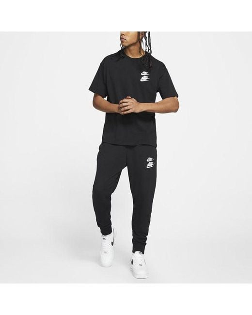 Nike Black Sportswear Around The World Subject Embroidered Logo Ribbed Round Neck Short Sleeve for men