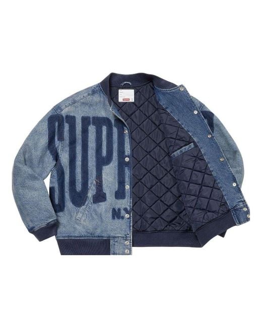 Supreme Blue Washed Knockout Denim Varsity Jacket for men