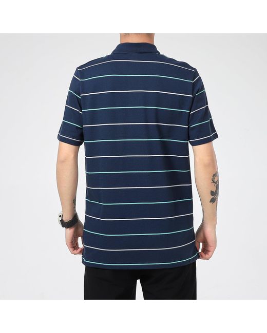 Adidas Blue Striped Logo Print Sports Short Sleeve Polo Shirt for men