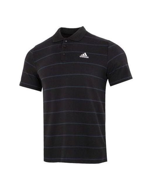 Adidas Black Fi Stripe Polo Athleisure Casual Sports Short Sleeve Polo Shirt for men