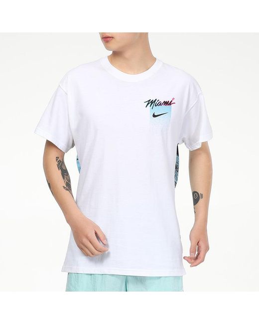 Nike Blue Nba Courtside City Edition Miami Heat Back Printing Sports Short Sleeve for men