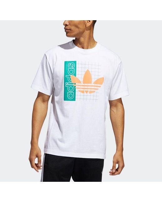 Adidas White Originals Grid Tref Tee Retro Mesh Logo Printing Sports Round Neck Short Sleeve for men