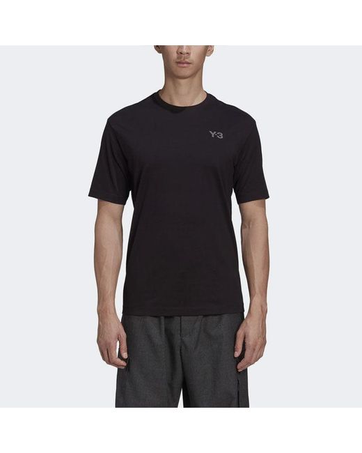 Adidas Black Y-3 Small Logo Printing Round Neck Short Sleeve T-Shirt for men