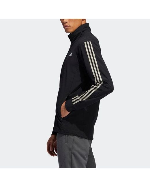 Adidas Black Cool Touch Jkt Training Sports Stripe Stand Collar Logo Jacket for men