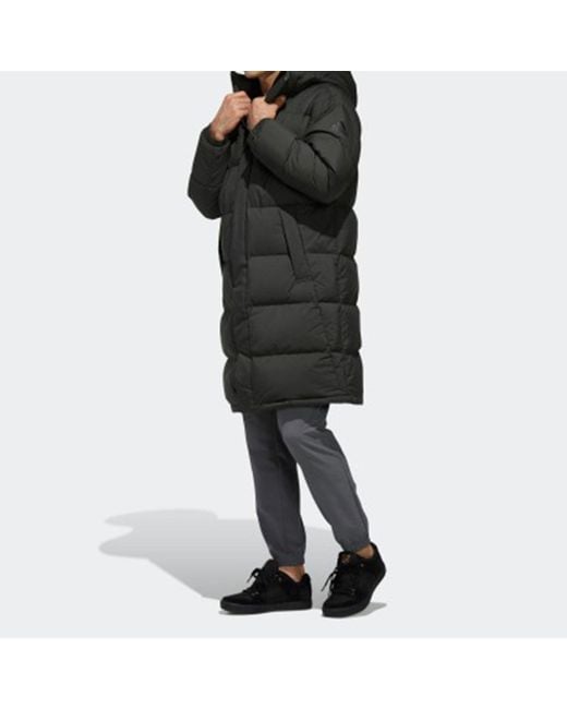 Adidas Black Puffy Long Down Stay Warm Outdoor Sports Hooded Down Jacket for men