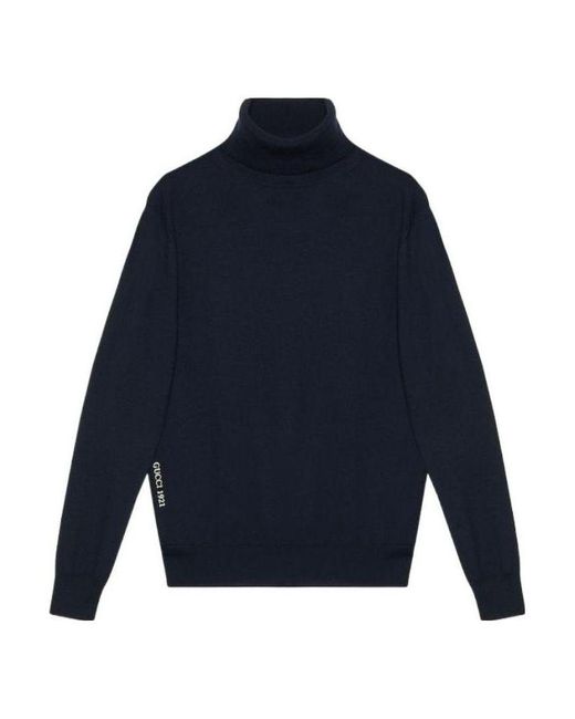 Gucci Blue Embroidery Wool Sweater 'Dark' for men