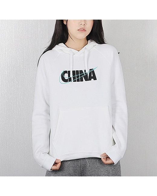 Nike White (Wmns) Nsw Chn Po Hoodie Logo Printing
