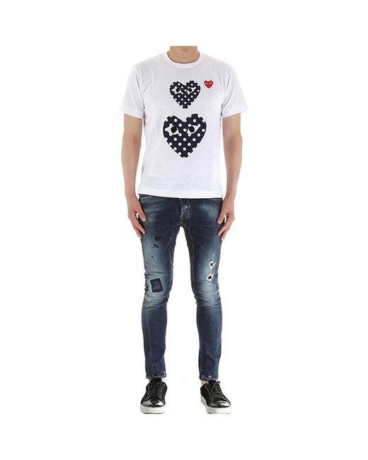 COMME DES GARÇONS PLAY White Polka Dots Large Small Pattern Short Sleeve for men