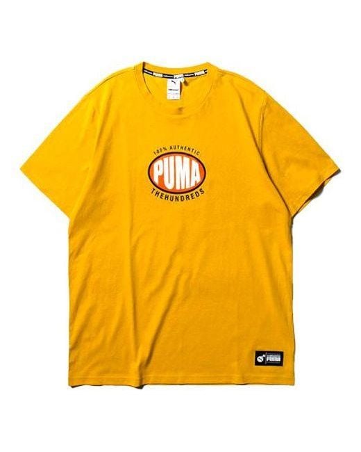 PUMA Yellow X The Hundreds Logo Printed Short Sleeve Tee for men