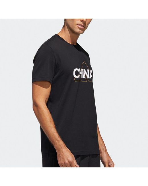 Adidas Black China Tee Casual Sports Round Neck Breathable Short Sleeve for men