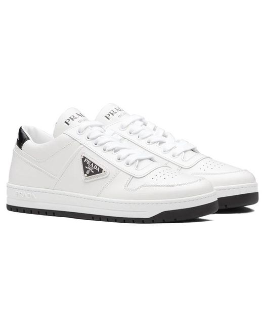 Prada White (Wmns) Downtown Perforated Leather Sneakers