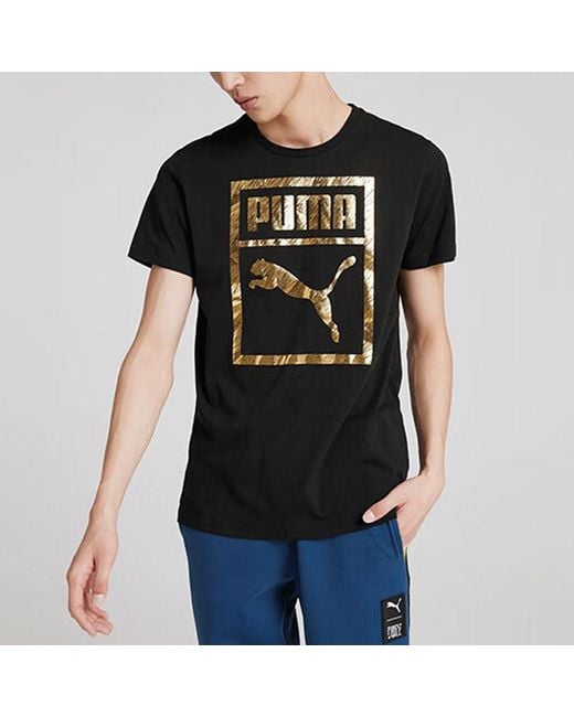 PUMA Black Bronzing Printing Casual Sports Round Neck Short Sleeve for men