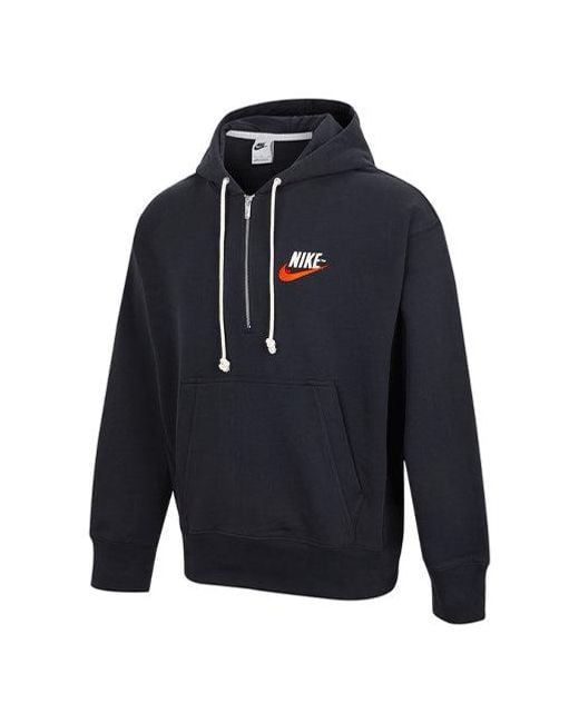 Nike Blue Embroidered Logo Half Zipper Hooded Knit Pullover for men