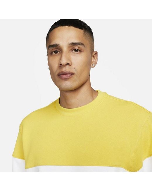 Nike Yellow Club French Terry Colour-Blocked Crew 'Vivid Sulphur' for men