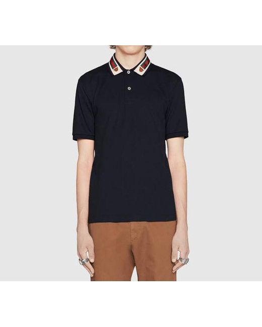 Gucci Blue Stripe Short Sleeve Polo for men
