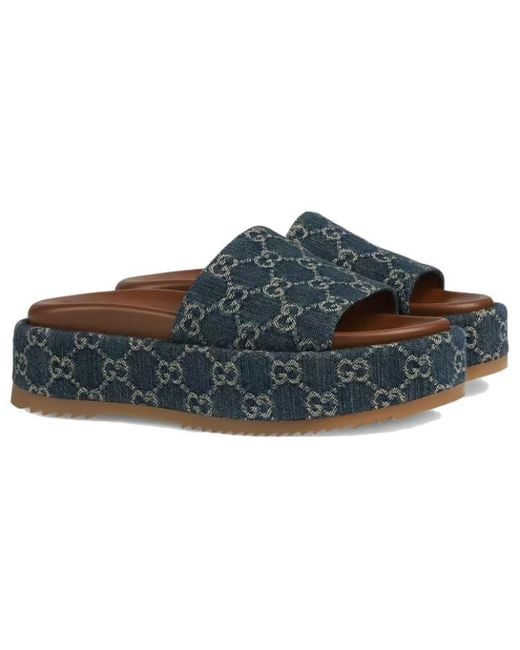 Gucci Blue (Wmns) Angelina Platform 55 Mm Sandal 'Jacquard Denim'
