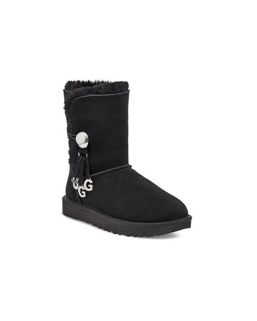 Ugg Black (Wmns) Bailey Button Charm Metallic Alphabet Version Fleece Lined